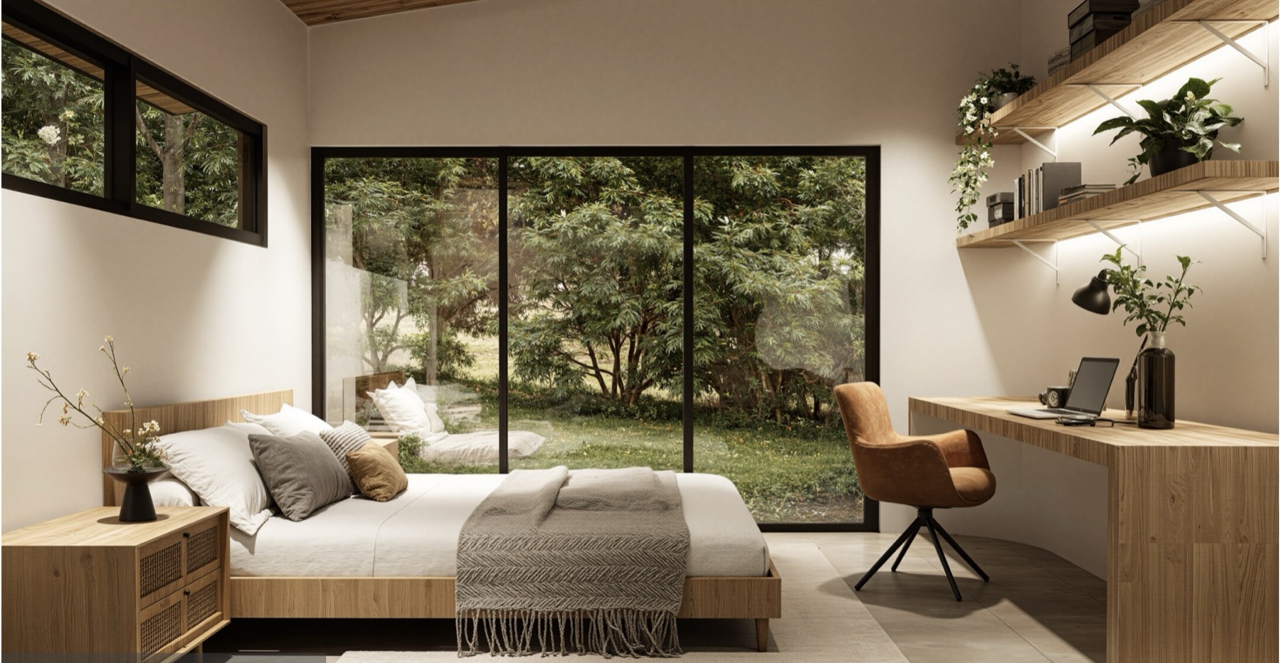 Casita Casa Colibri, Schlafzimmer mit grossen Fenstern